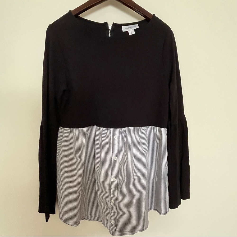 Motherhood Maternity Black and Black and White Striped Layer Long Sleeve Size M